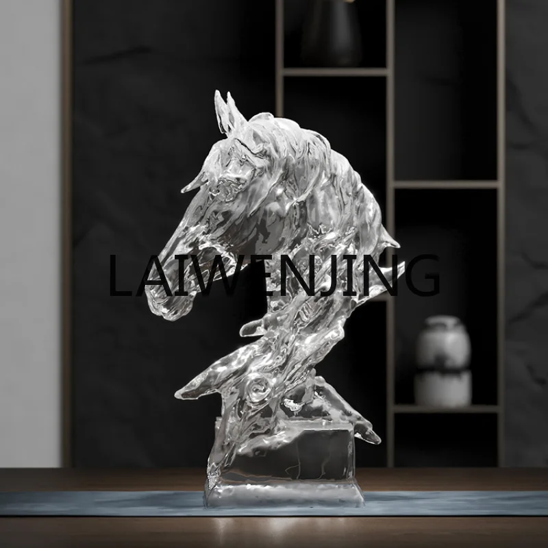 

High-End Transparent Crystal Horse Head Art Furnishings Study Wine Cabinet Table Decorations Office Decoration Opening Gift