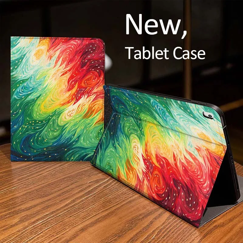 

Чехол для планшета с красочным узором в виде пламени и листьев для iPad Pro mini Air 1 2 4 3 5 6 7 8-го, 9-го, 11-го поколений, M2, M3, M4, 6-го, 7-го, 10-го, 11-го поколений, 2025 года