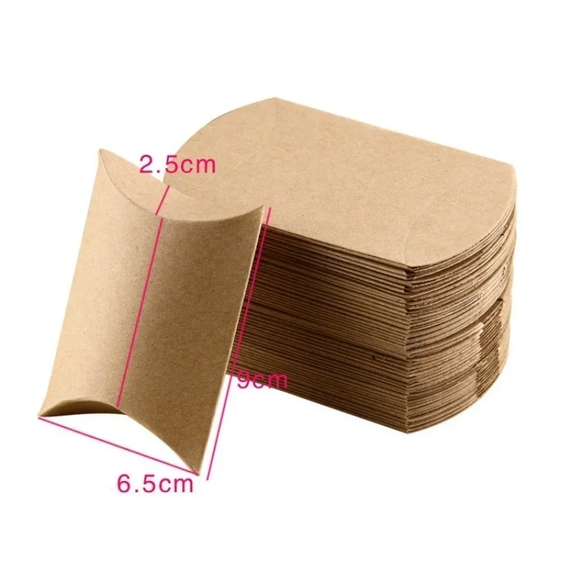 50PCS Kraft Paper Pillow Box Wedding Party Gift Candy Boxes Festive Birthday Supply Packaging Mystery Boxes Paper Bag