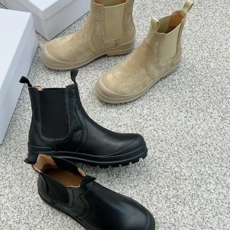 Maxdutti Minimally Woman Shoes Thick Soled High Rise Chelsea Boots Made Of Genuine Leather And Comfortable Suede Boots For Women