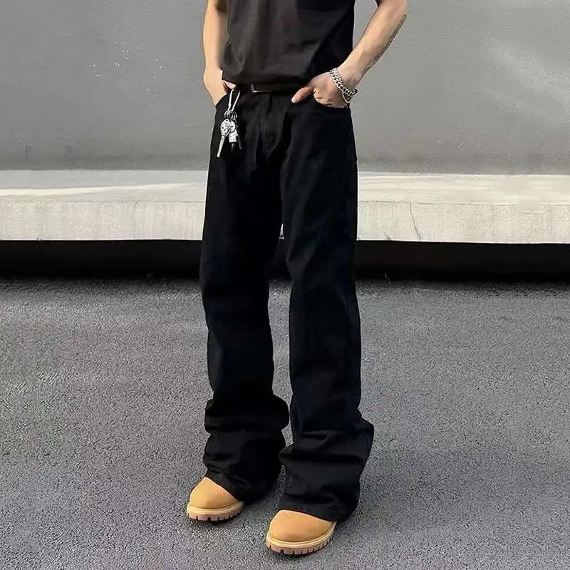 Pantalones vaqueros para hombre, nuevos pantalones vaqueros americanos micro acampanados, ajustados, de Color sólido, elegantes, informales para hombre
