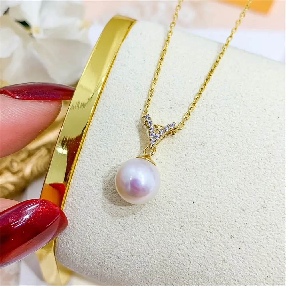 DIY Pearl Accessories S925 Sterling Silver Pendant with Empty Support K Gold Jade Necklace Pendant Fit 8-12mm Round Beads D245