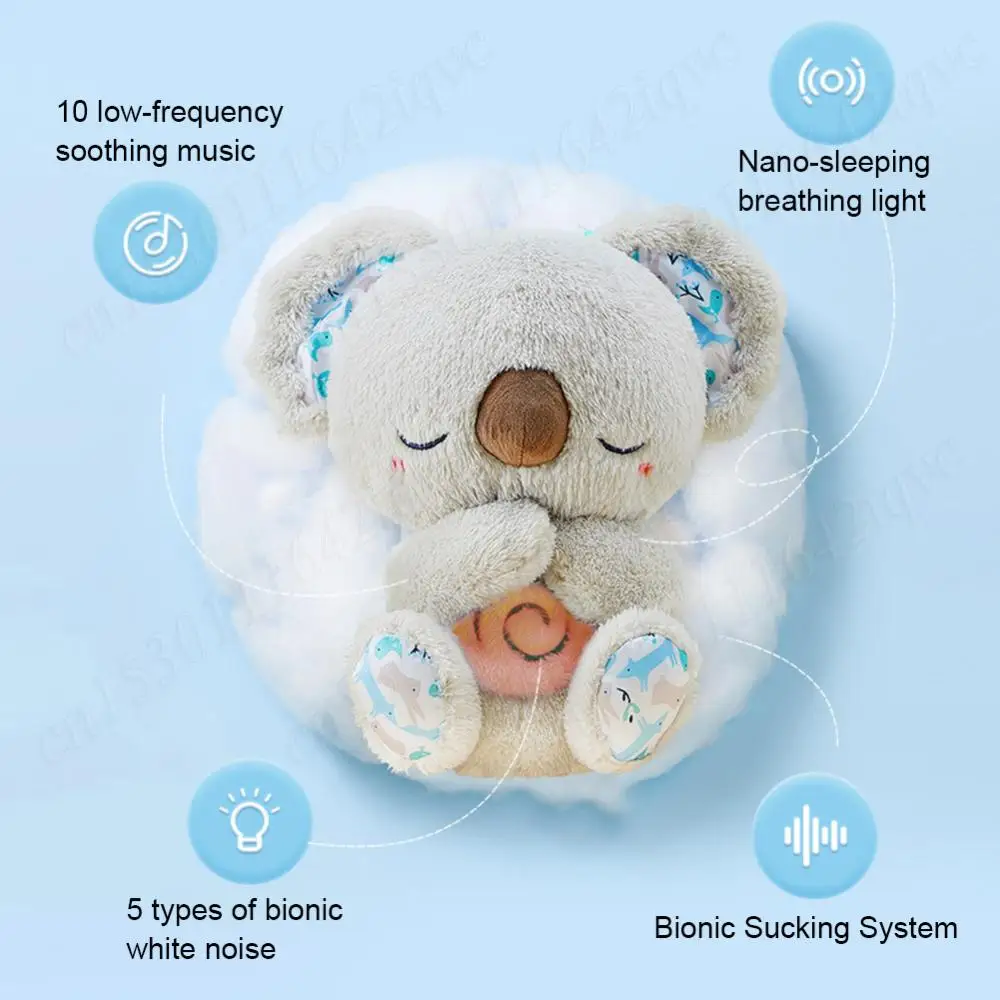 Cute Koala Comfort Doll with Music Lights Rhythmic Breathing Motion Sleeping Music Toy Musical Baby Toy for Newborn Infants