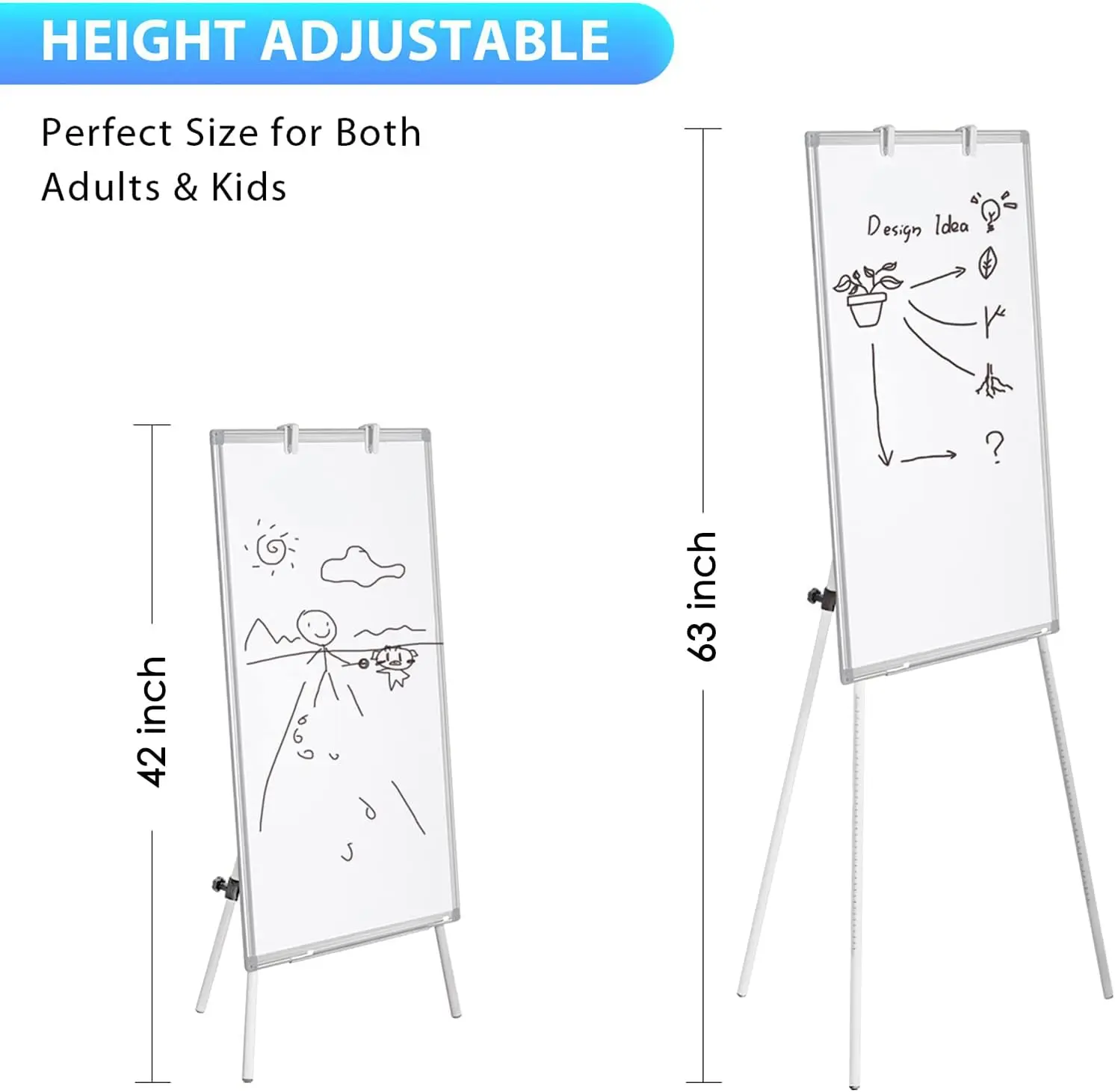 ไวท์บอร์ดขาตั้ง - แม่เหล็กแบบพกพา Dry Erase 36 x 24 ขาตั้งกล้องปรับความสูงได้, Flipchart ขาตั้งกระดานไวท์บอร์ดสําหรับสํานักงาน