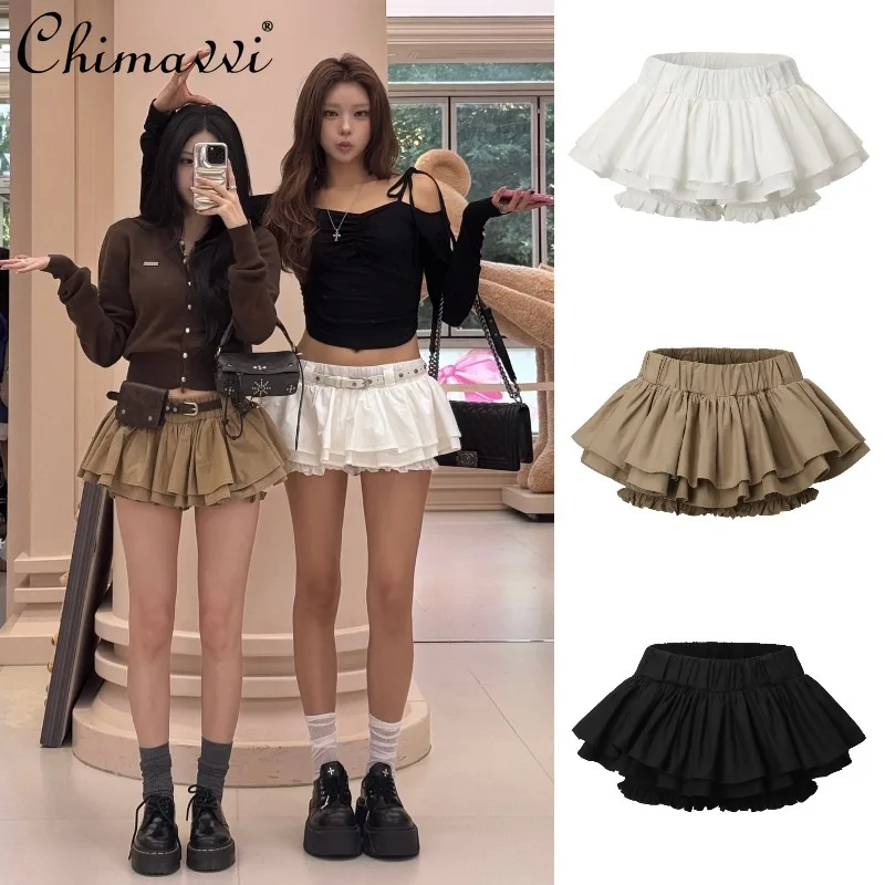 

Весна и лето 2026, новая модная короткая юбка в балетном стиле с рюшами, милые универсальные элегантные мини-юбки Kawaii для девочек
