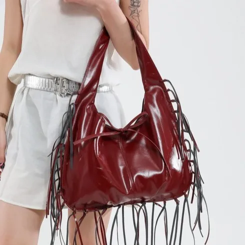 

2025 Yuezhi Fringe Tote Bag, Large Capacity for Commute Summer Fashion Underarm Bag Fringe Design Spacious