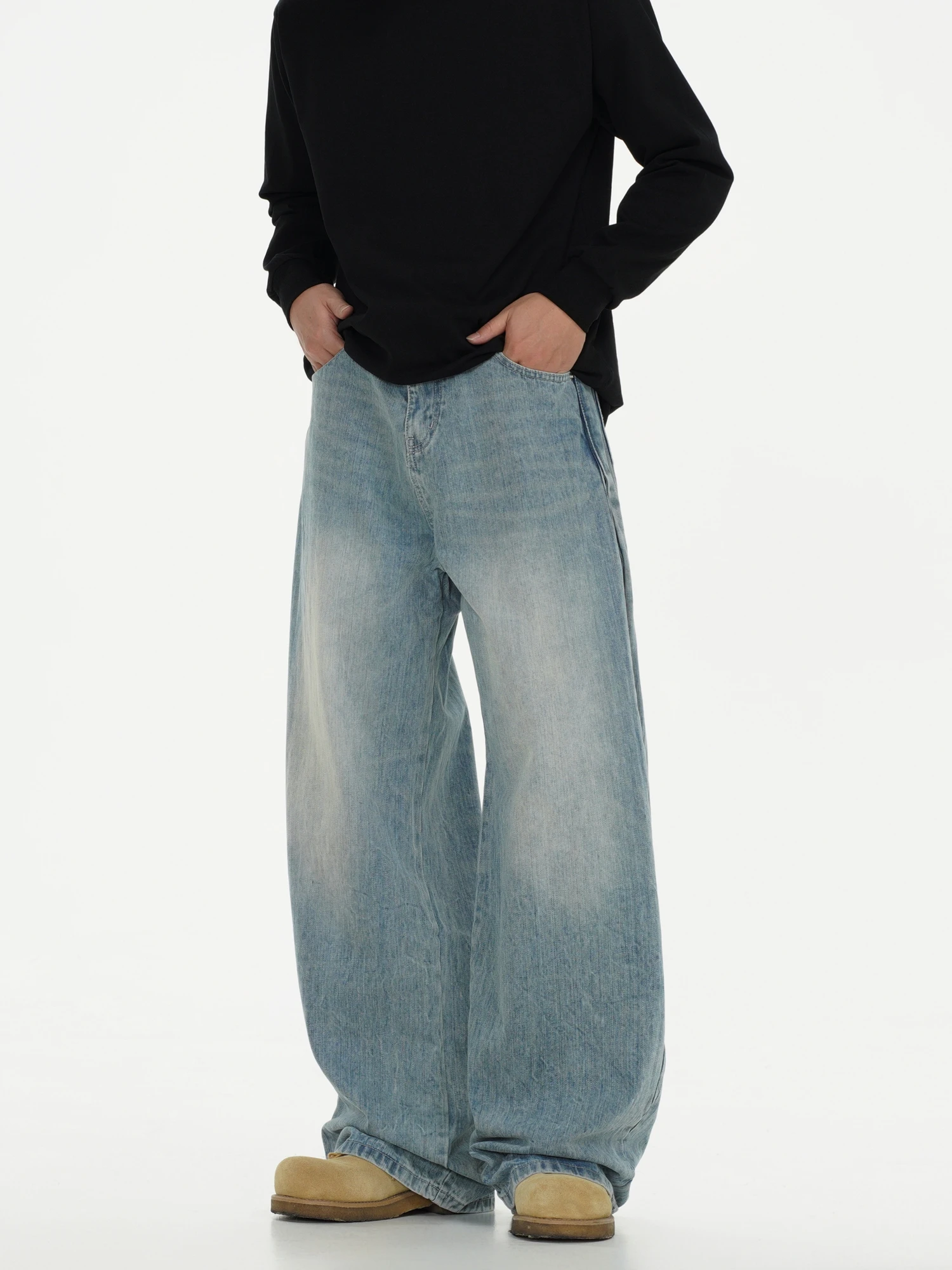 

American Retro Waed Loose Lazy Feel Jeans Men's Floor-Length Pants Baggy Silhouette Straight Leg High Waist Classic Sle