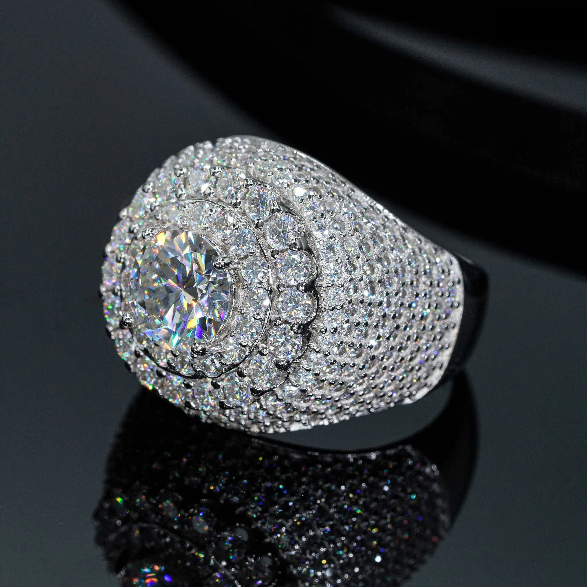 Moissanite 8.0mm GRA D VVS1 S925 Sterling Silver Full Moissanite Ring Engagement Hip‑Hop Jewelry For Men And Women