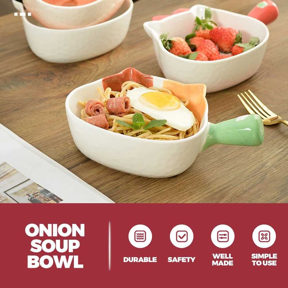 

Ceramic Handle Bowl Fine Workmanship Household Food Bowl Multi-Function Dinner Ramen Salad Food Accessory Salad Accessory