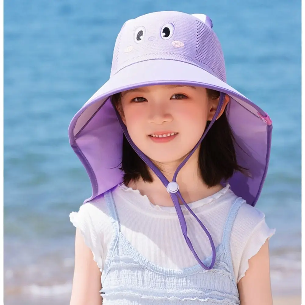 

Детская рыбацкая шляпа с большими полями, мультяшная солнцезащитная шляпа с защитой от солнца, удлиненная шаль, чехол на шею, детская пляжная кепка