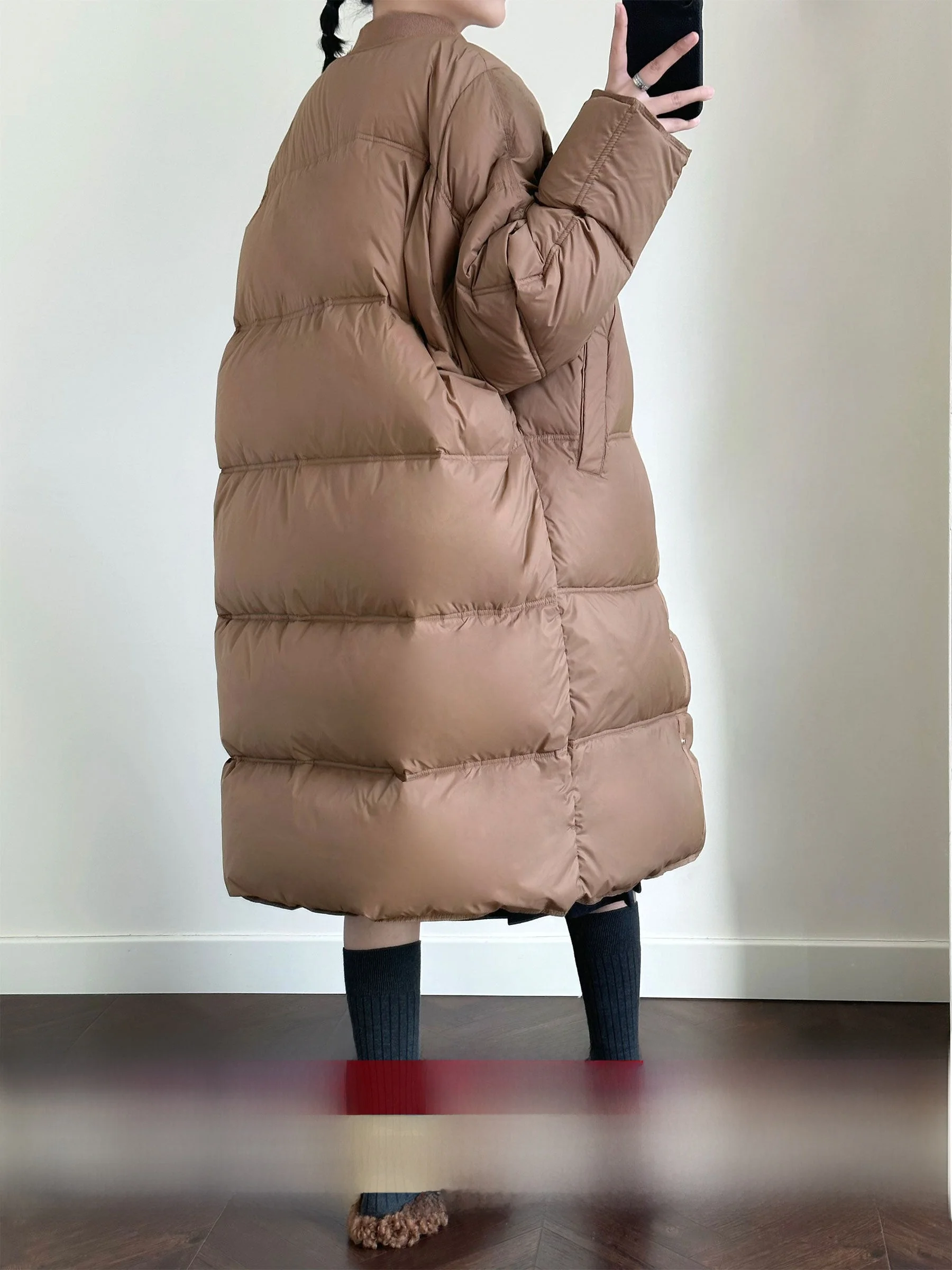 

WANGER Warm Cloud 90 White Du down Puffer Jaet Long Baseball Sle Splicing Bread Coat Thiened Stand Collar Winter Oute...