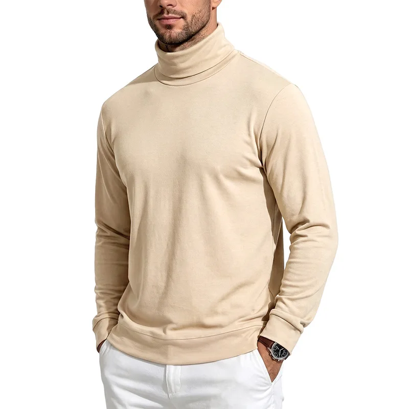 Premium Men Cotton Wool Turtleneck Base Layer, Soft Warm Solid Long Sleeve Pullover, Slim Fit Business Casual Autumn Winter Top