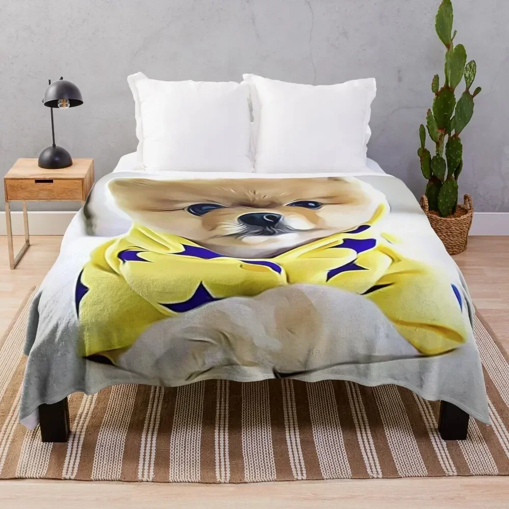 

Pomeranian Wearing Pajamas Throw Blanket Cozy Microfiber Throw Blanket for Home Bedroom