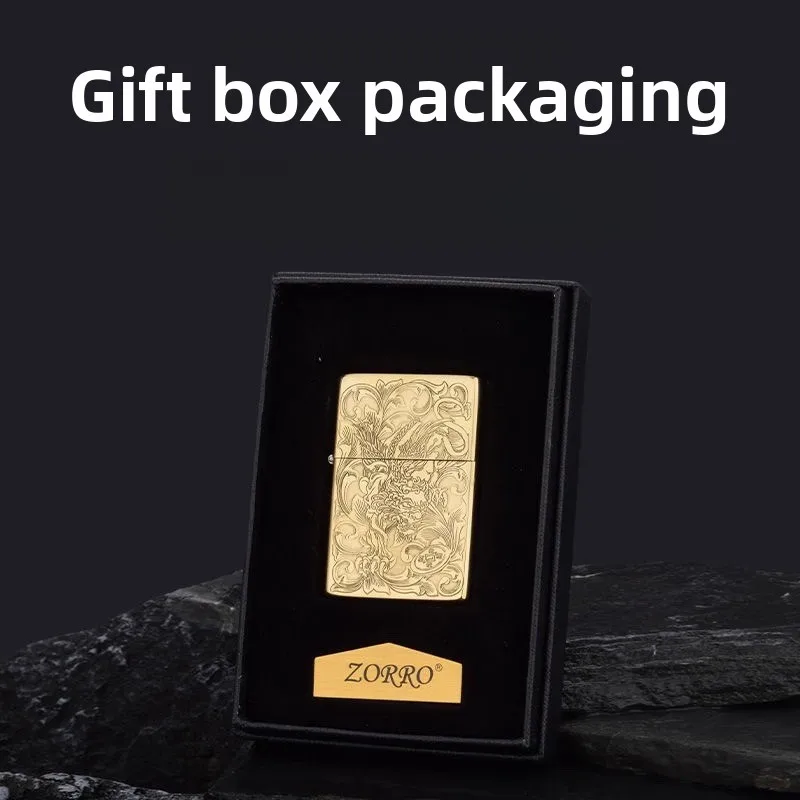 ZORRO ZC9 gift box carved fuel lighter, ultra-thin portable grinding wheel lighter, cigarette accessories, holiday gift - Image 2