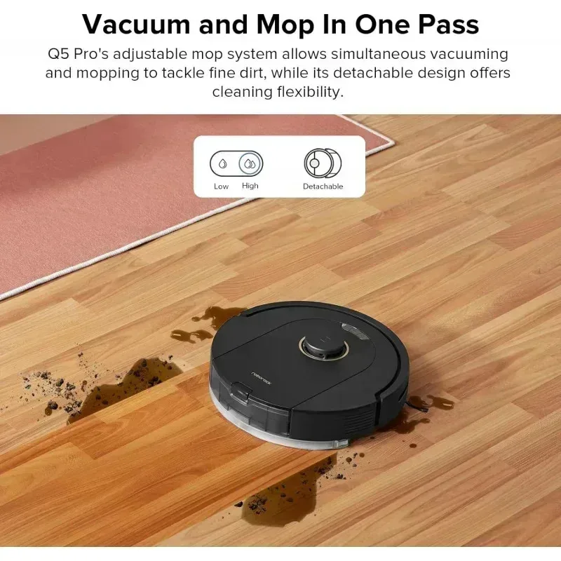 PMD4-roborock Q5 Pro Robot Vacuum dan Mop Combo, Daya Hisap 5500Pa, Sikat DuoRoller, Navigasi LiDAR, Robot Vacuum Cleaner dengan 770ml