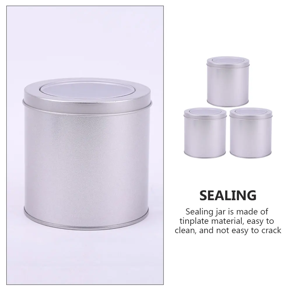 

3 Pcs 9X9CM Matte Tin Boxes Jars Food Storage Containers Sealed Tea Canisters Silver Small Kitchen Household