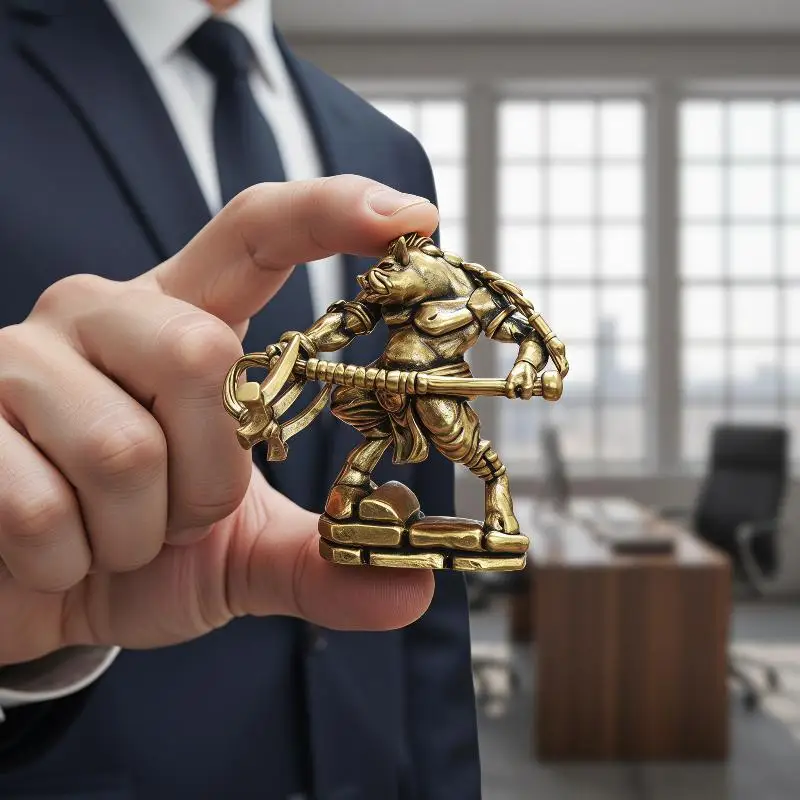 Solid Brass Pig Warrior Figurine Fine Hand‑Craft Vintage Statue Collectible Ornament For Home Office Desk Decoration Gift Idea