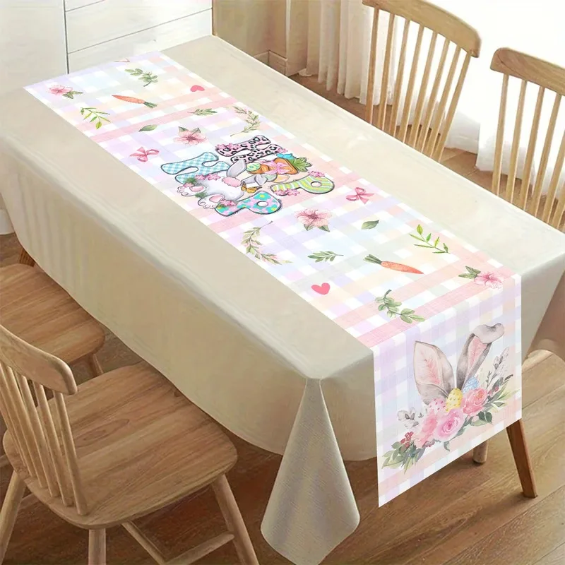 VIKAMA Oster-Tischläufer, Frühlings-Feiertagsparty, bunte, niedliche Kaninchen-Tischdecke, Esstisch-Dekoration, Geschenk für Zuhause