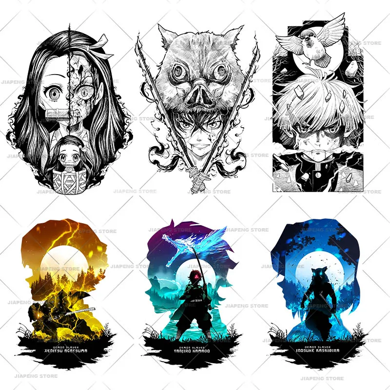 Demon Slayer Print Iron on Heat Transfers for Clothes Hashibira Inosuke Anime Patches Thermal Transfer Applique On Clothing DIY