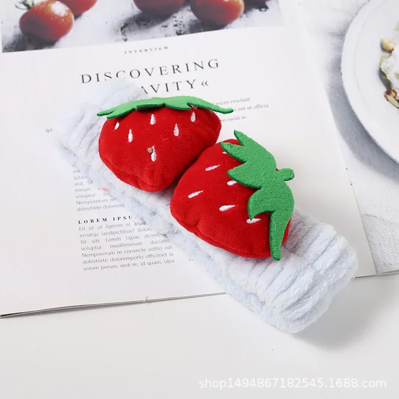 

Cute Strawberry Hair Band Soft Plush Headwrap for Makeup Facial Shower Yoga Sports Non-Slip Women Girls Gift