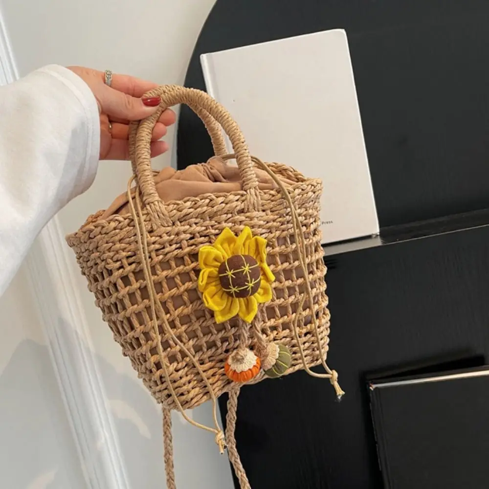 

Sweet Cherry Lovely Woven Handbag Hollow Out Sunflower Straw Crossbody Bag Shoulder Bag Cute Summer Bag Shopping