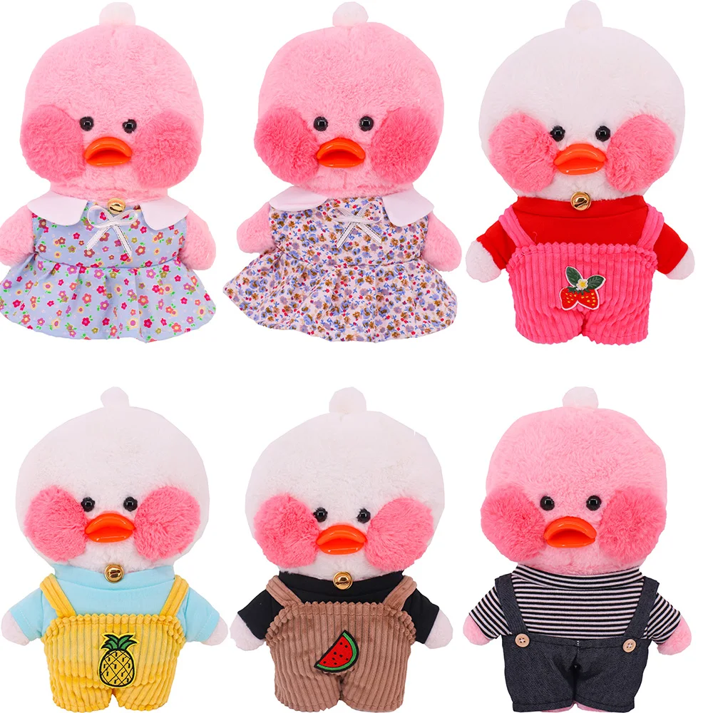 

30cm Cute Duck Doll Clothes Short Sleeve+Dresses Denim Set Yellow Plush Soft Lalafanfan Duck Doll Accessories Toy Kawaii