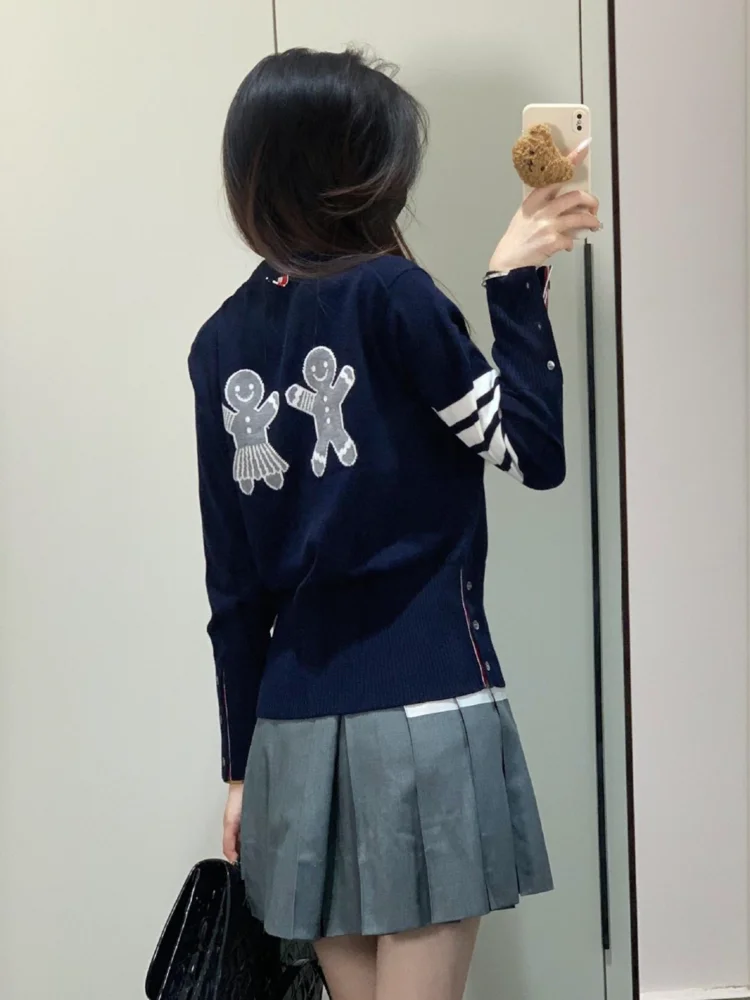 

Slim Fit V-Ne Woolen Knitted Cardigan Women's Autumn Winter College Sle Single Button Warmth Outerwear Soft Long Sve