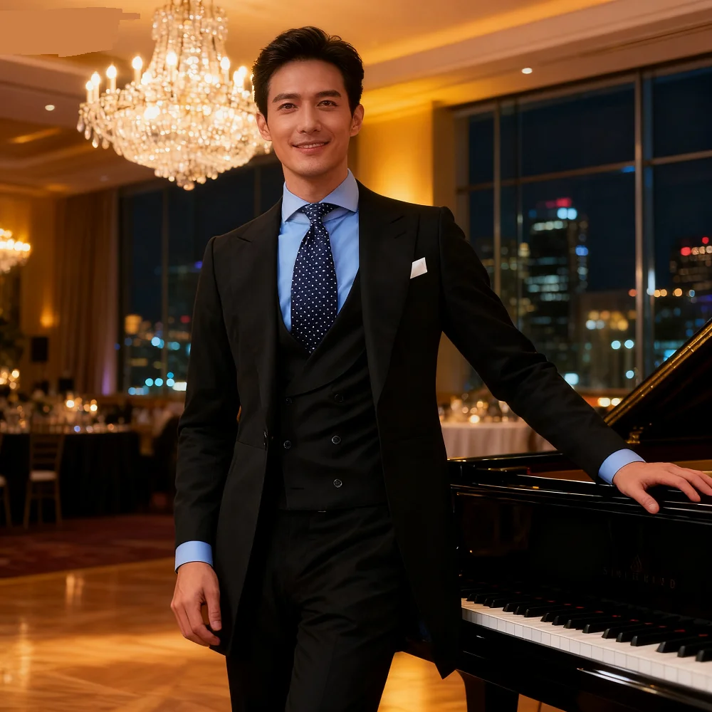 

Red Long Men's Smoking Suit Customizable Blazer Dance Jacket Vest Trousers Chinese Drawings Soft Coat Mens Formal Wear