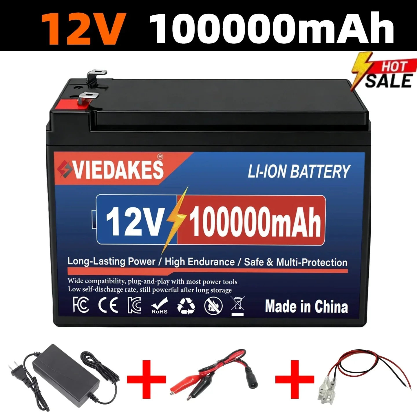 VIEDAKES 12V 100Ah lithiumbatterij Ingebouwde 100A BMS 6000+ cycli voor zonne-omvormer RV Boot Camper EU-voorraad