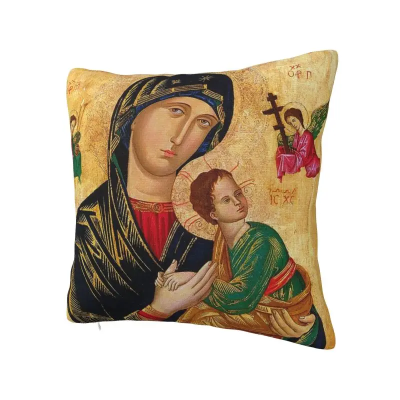 Luxury Our Lady Of Perpetual Help Sofa Cushion Cover Polyester Roman Catholic Virgin Mary Throw Pillow Case Home Decorative