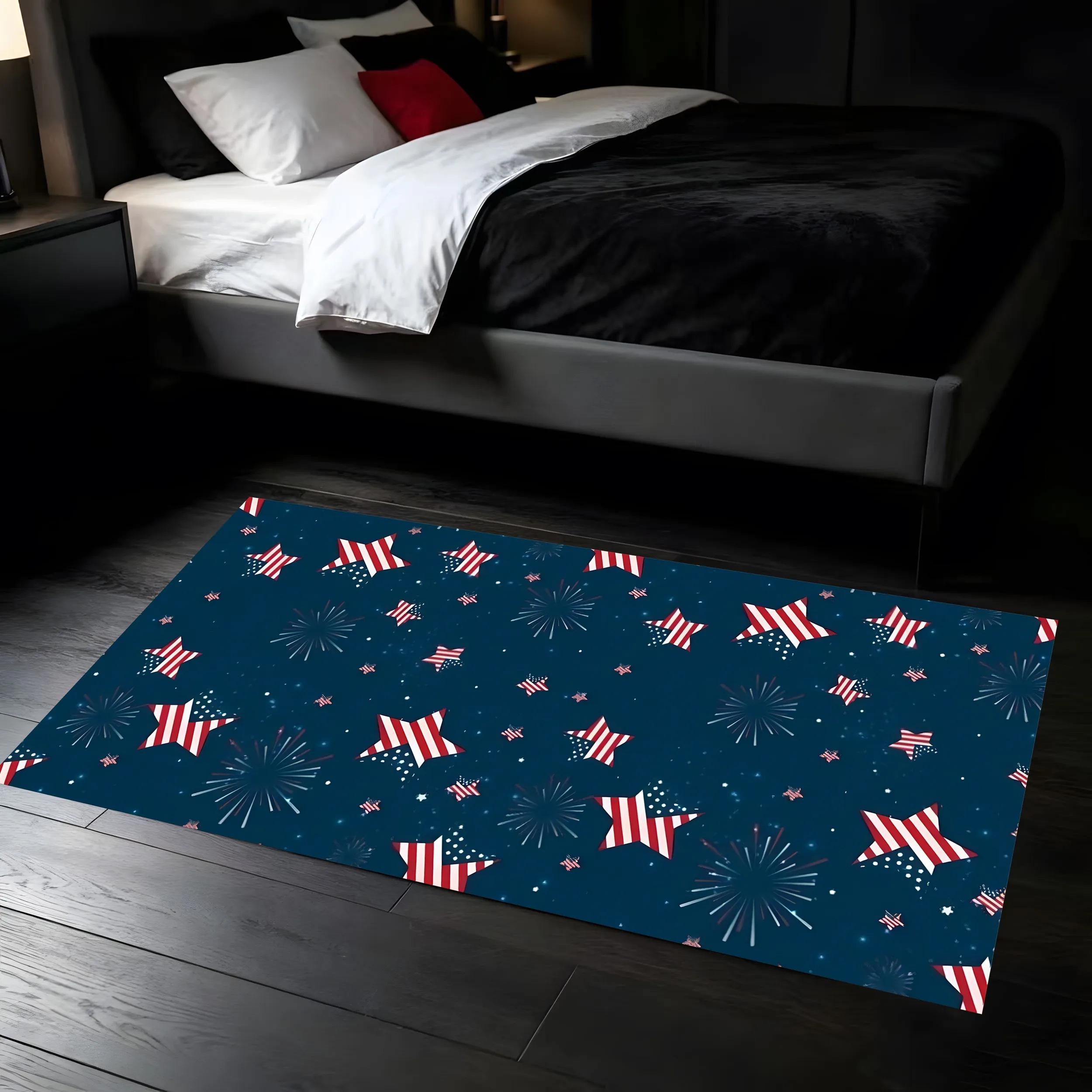 2D Carpet American Flag Star Firework Patterns Featuring Bright Eye-Catching Colors Exuding Independence Day Festive Atmosphere
