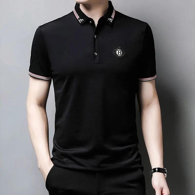 Summer Business Men Short Sleeve Polo Shirts Streetwear Fashion Embroidery Quick-drying Male Clothing Solid Loose Casual Tops