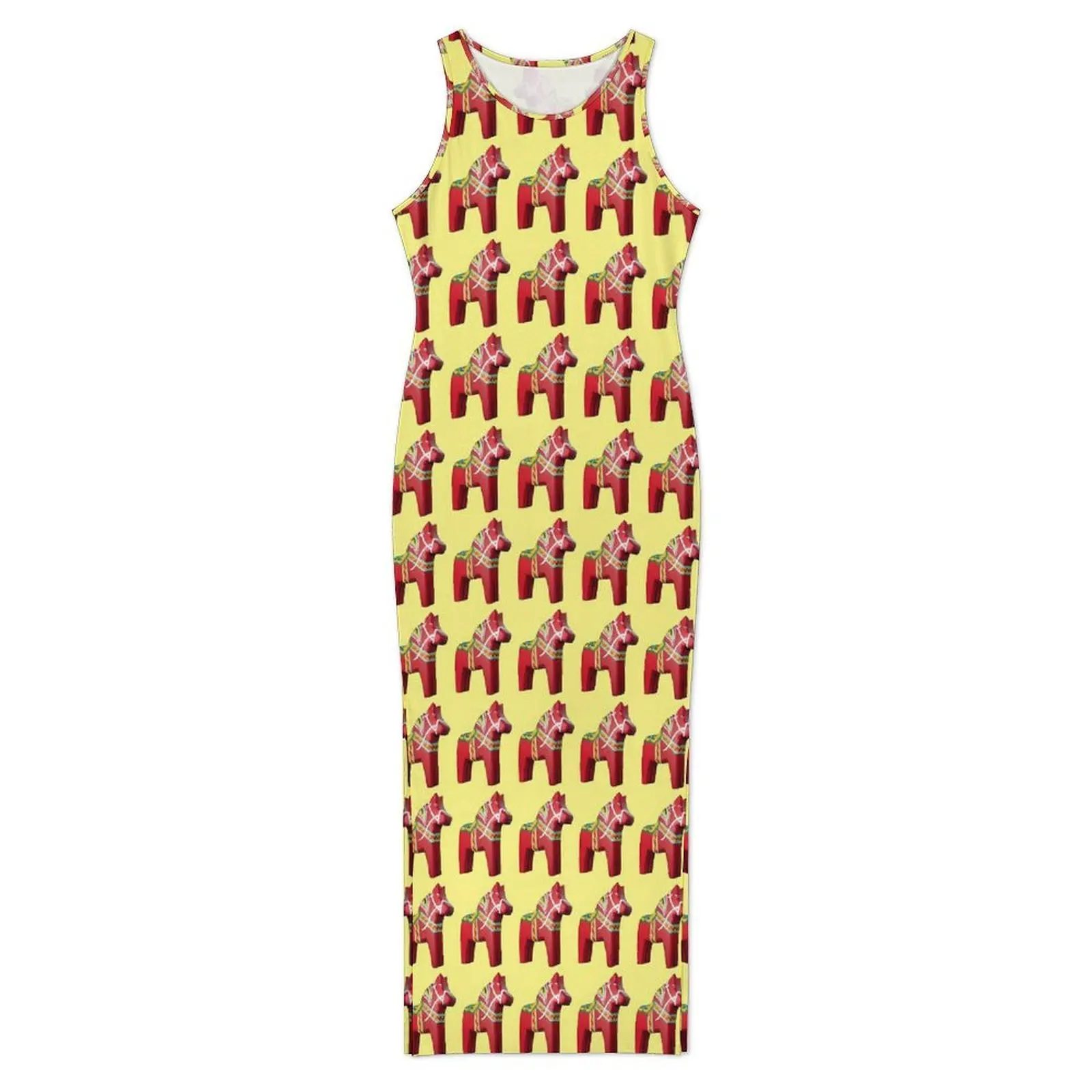 Dala Horse Dress Sleeveless Cartoon Animal Pretty Maxi Dresses Summer Aesthetic Pattern Bodycon Dress Large Size 3XL 4XL