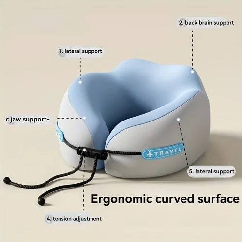 Imagen 2 del producto Almohadas de espuma viscoelástica en forma de U para el cuello, almohada de viaje suave, almohada de masaje para el cuello, almohada de avión para dormir, ropa de cama para el cuidado de la salud Cervical