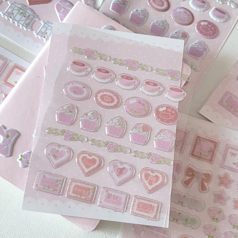 Korean Kawaii 3D Puffy Sticker Rose Floral Bow Aesthetic DIY Journal Diary Scrapbooking Stickers for Phone Case Decoration Gift