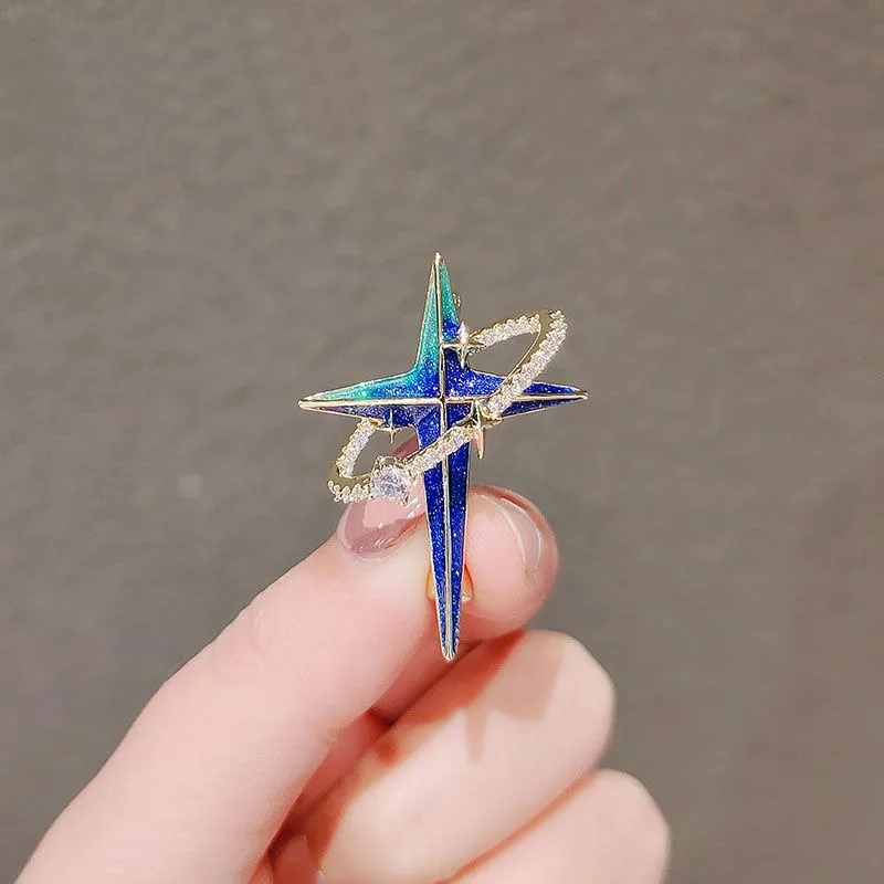 Hot New Cool Trendy Galaxy Planet Star Brooch Lapel Pin Badge Korean Style Suit Cardigan Anti-slip