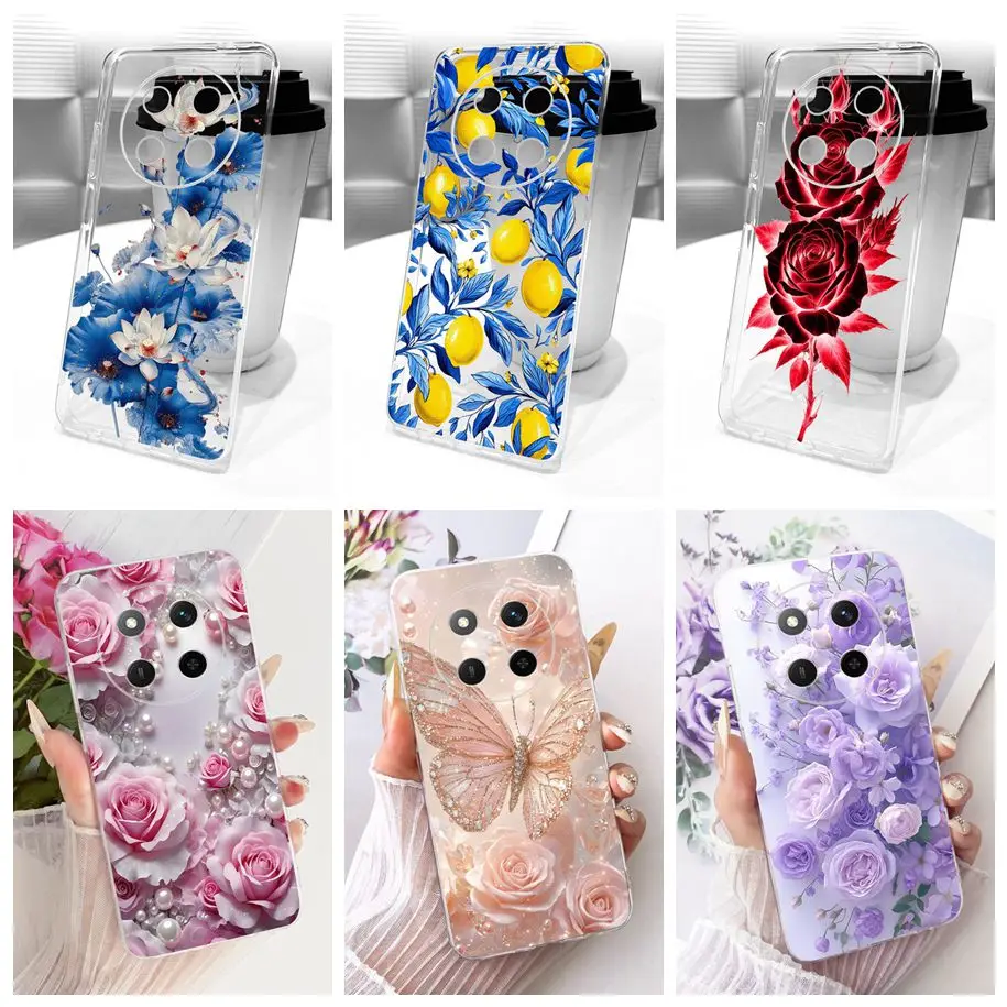 For Honor X9c Case HonorX9c Smart Cover Popular Flower Transparent TPU Silicone Slim Soft Phone Case For Honor Magic7 Lite Funda