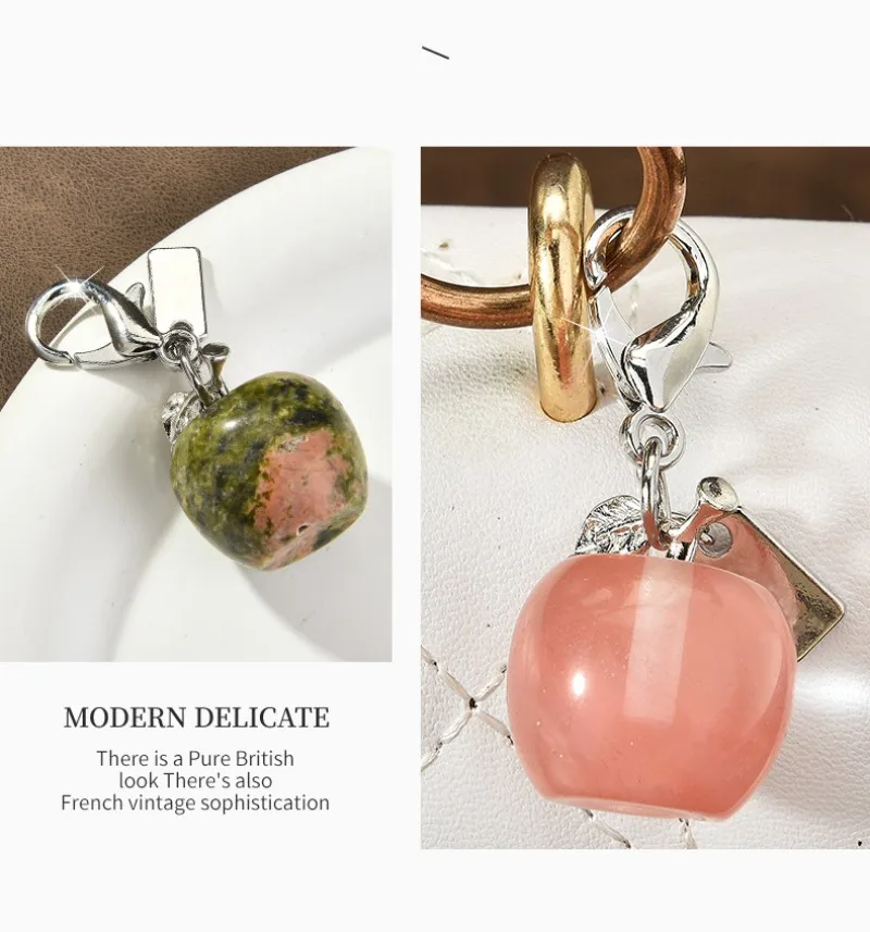 Nuovissimi ciondoli di mela a 12 colori in giada di cristallo naturale e ciondoli per borse, vigilia di Natale multicolore e regali di Natale