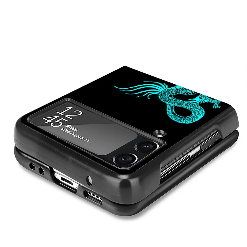 Luxury Cyan Gules Green Dragon Mobile Phone Cases For Samsung ZFlip6 Z Flip3 Flip4 Flip5 5G Flip 6 5 Black Hard Anti-Drop Cover