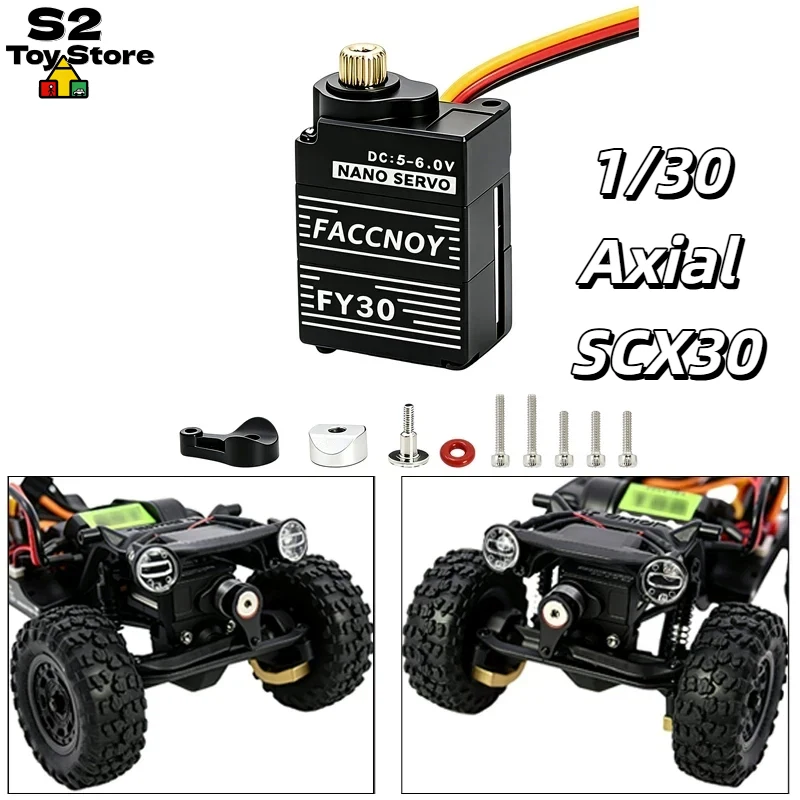 

Сервопривод Faccnoy Nano Metal Servo FY30 с металлическим редуктором и серво-рычагом, DC 5-60В, для радиоуправляемых моделей 1:30 Axial SCX30 Ford Bronco Wrangler