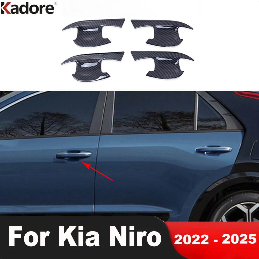 

For Kia Niro 2022 2023 2024 2025 Carbon Fiber Car Side Door Handle Bowl Cover Trim Side Handles Cup Overlay Exterior Accessories