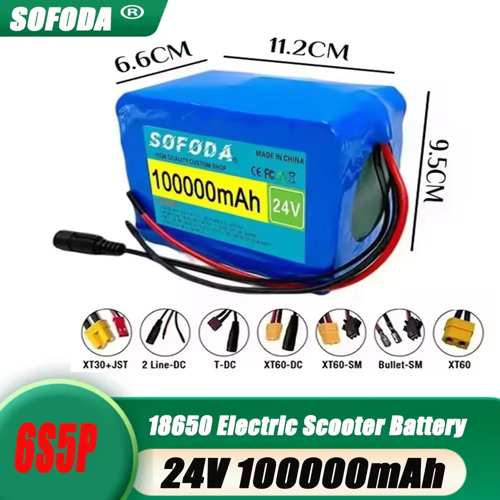 100% NEW Original 100Ah 24V 6S5P 18650 Battery Pack 25.2v 100000mAh Li ion Battery Pack with 2A Charger