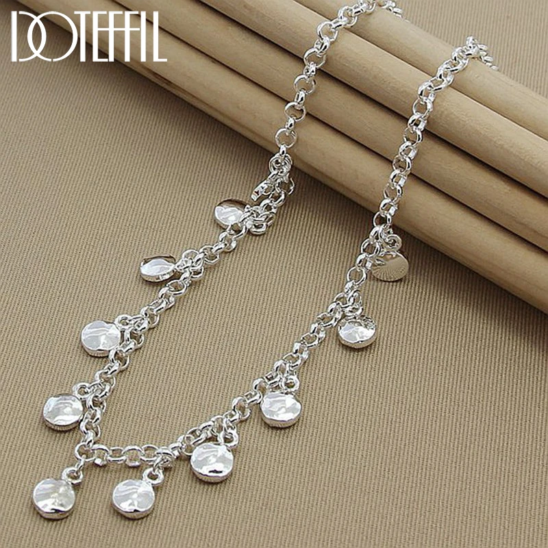 DOTEFFIL 925 Sterling Silver Circle Round Bean Chain Necklace For Women Wedding Engagement Fashion Jewelry