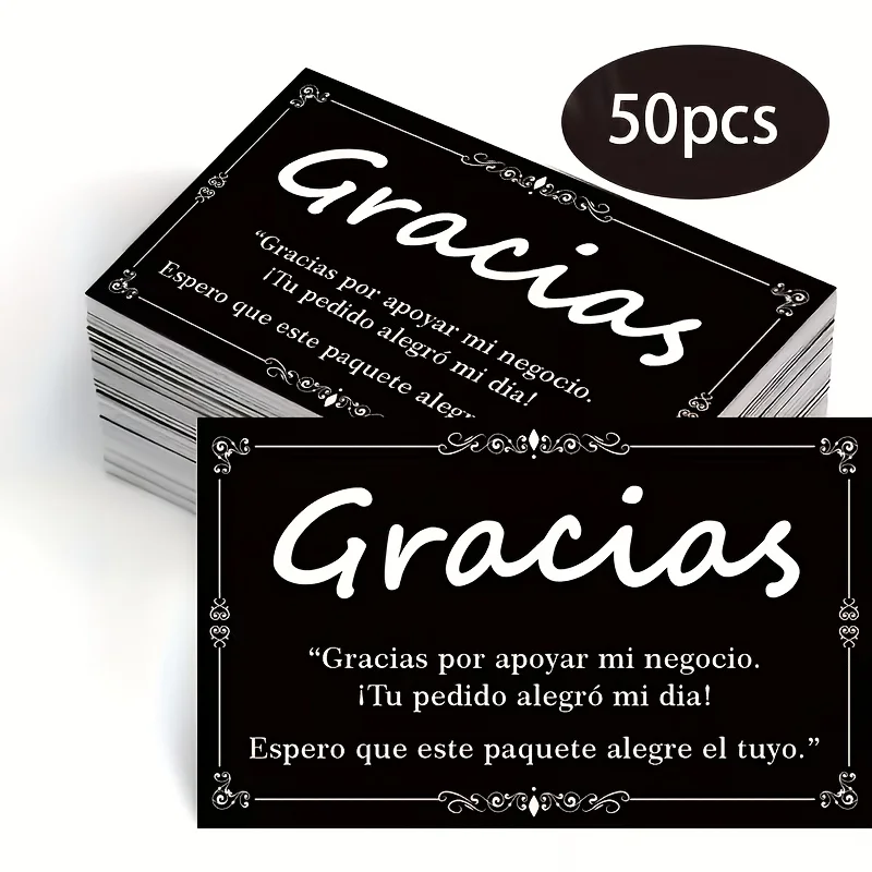 50PCS Elegant Black with White Decorative Thank-you Cards, Perfect for Business Events, Gifts, Etc., Elegant Design