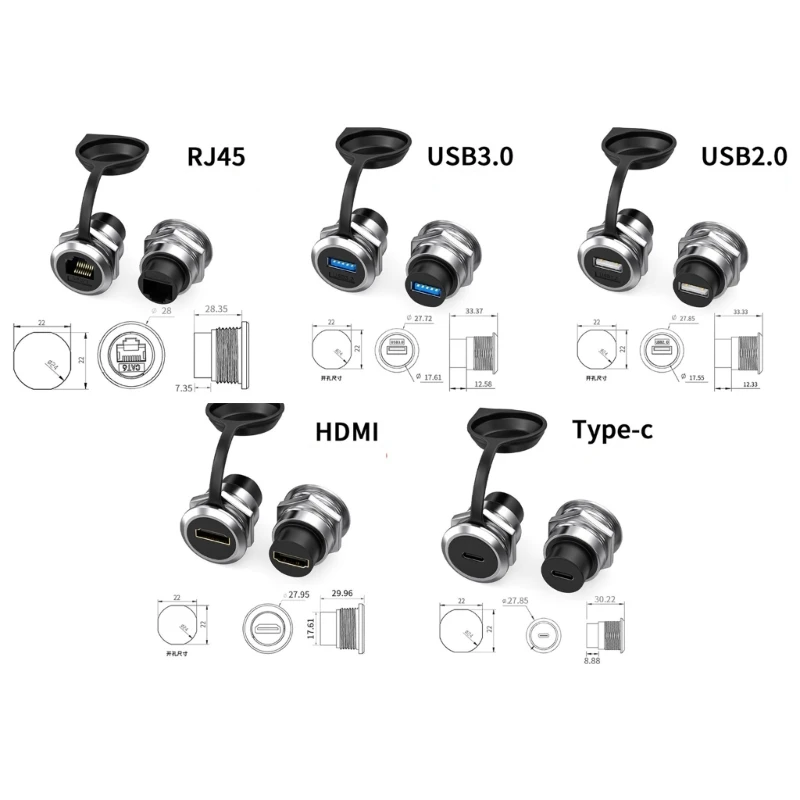 2피스 아연 합금 USB3.0 패널 마운트 소켓 어댑터 빠른 속도 데이터 전송 벽 책상용 금도금 포트 F19E
