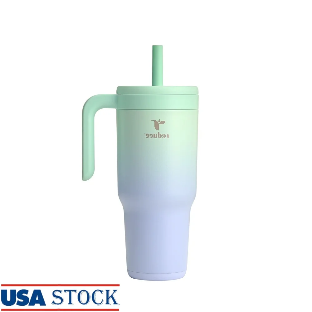 

34 oz Travel Mug with Handle Insulated Spill-Proof Silicone Straw Soft Sit Base See-Through Lid Cold Drink Container