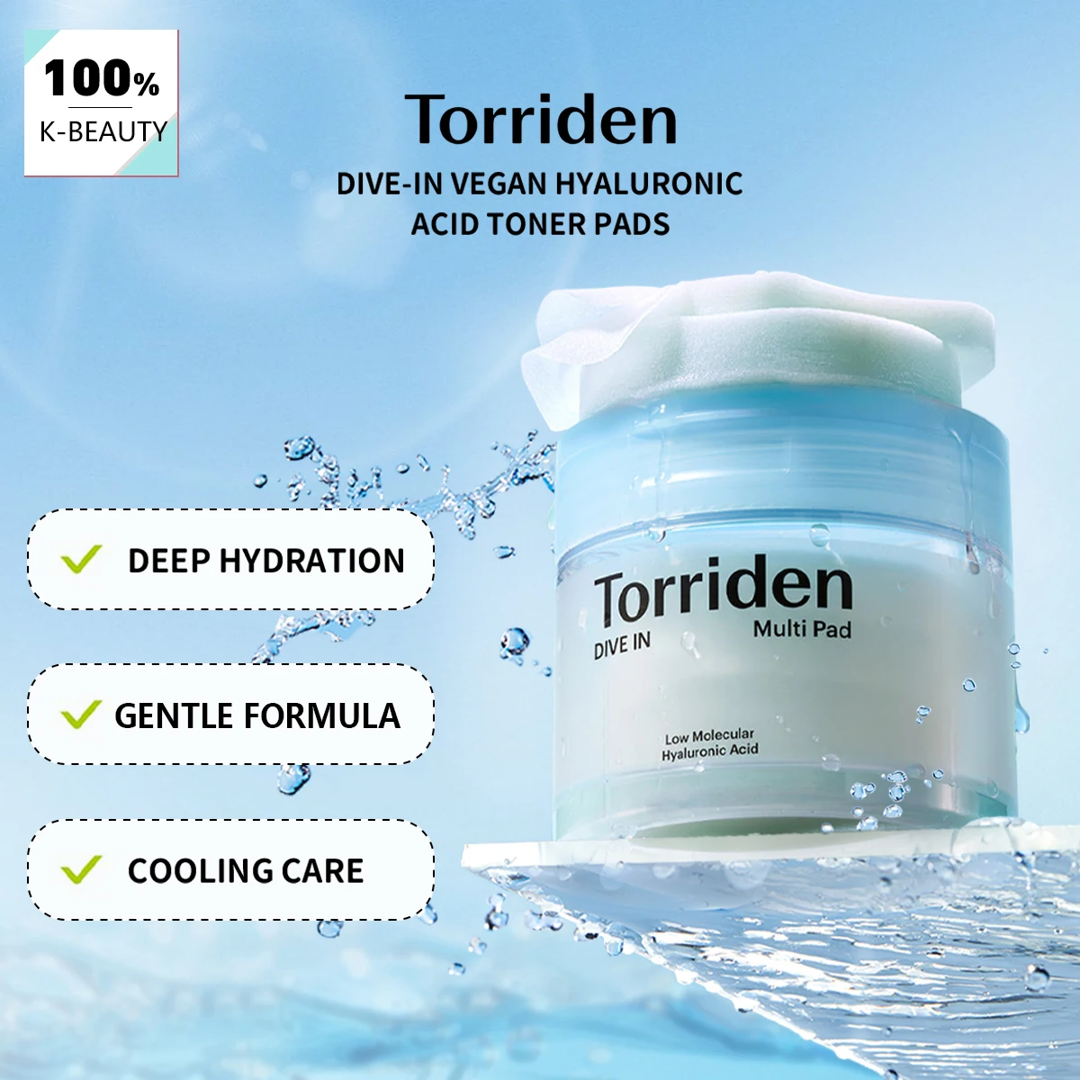 

Тонер-пэды Torriden Dive-in Vegan с гиалуроновой кислотой (80 шт.), питательные и освежающие, мягко очищающие, K-Beauty, корейская косметика
