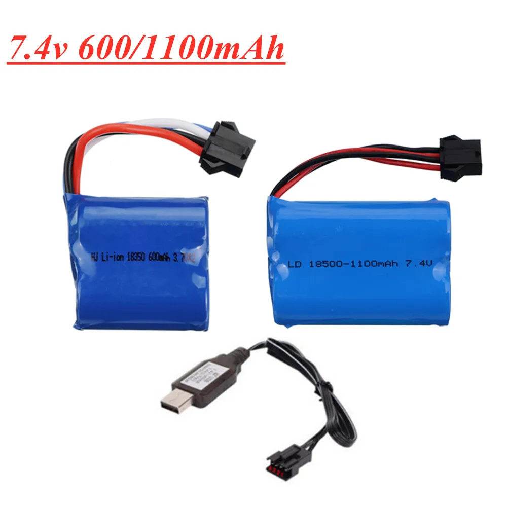 7.4V 600mAh / 1100mAh battery SM-4P Plus and USB charger for UDI001 UDI002 UDI902 961 962 2.4G RC racing boat 18500 18350