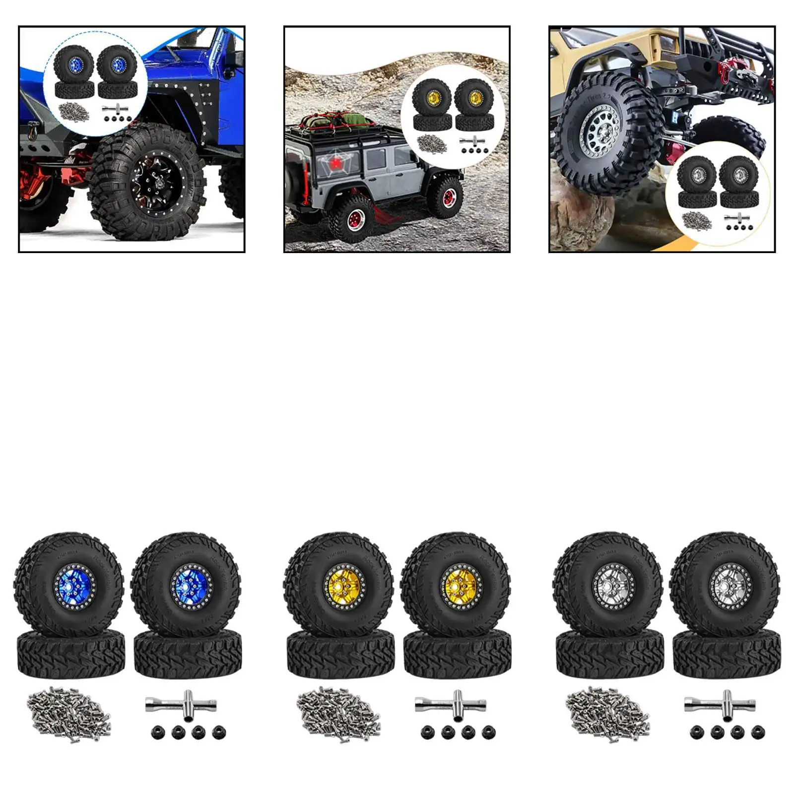 

4 Pieces 1/10 RC Crawler Car Wheels and Tires, Sturdy, Rubber Aluminum Alloy, Accessory Replace RC Car Part for TRX4 D90 90046