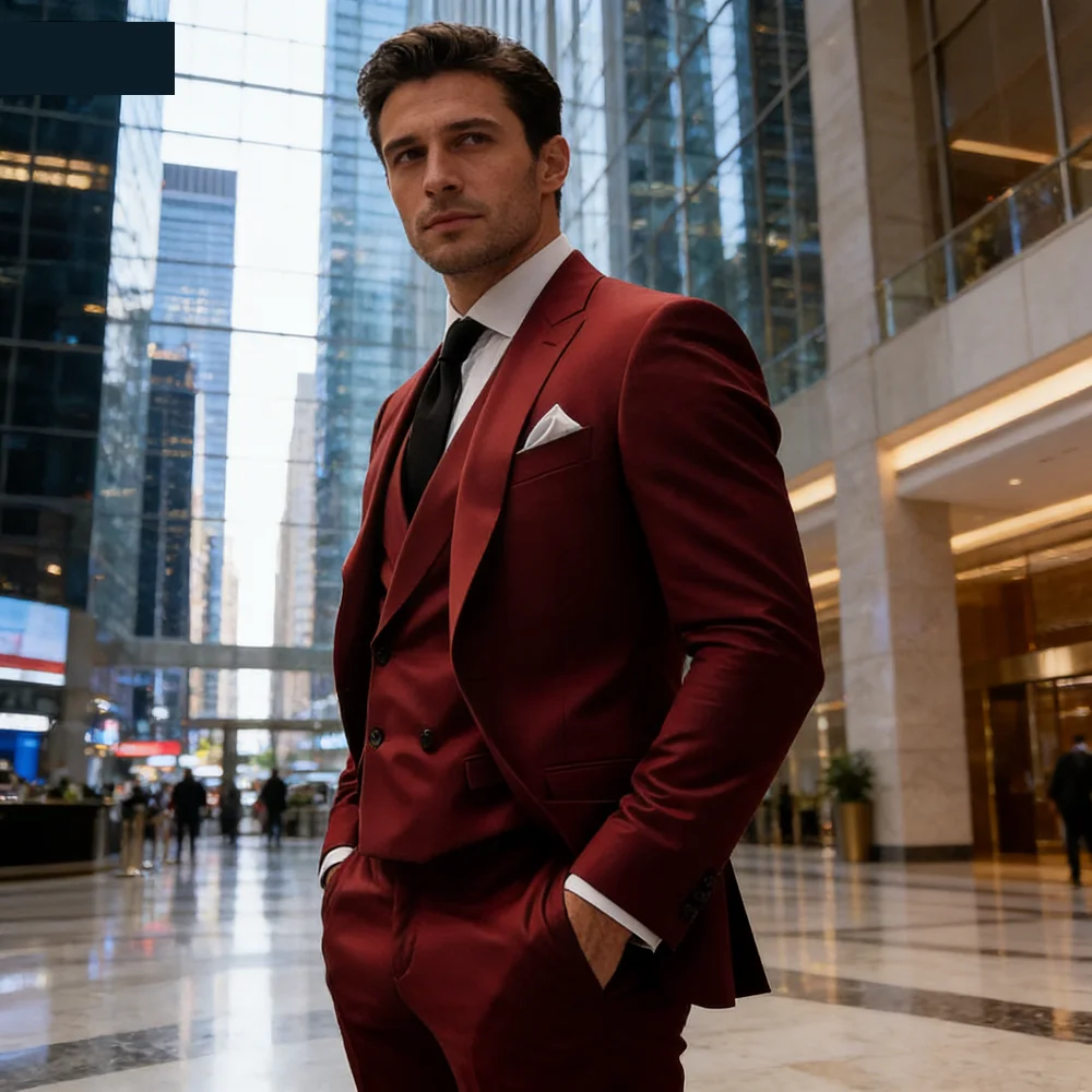 

Мужской костюм Slim Fit: высококачественный смокинг красного и темно-синего цветов для офиса, деловых встреч и повседневной носки.